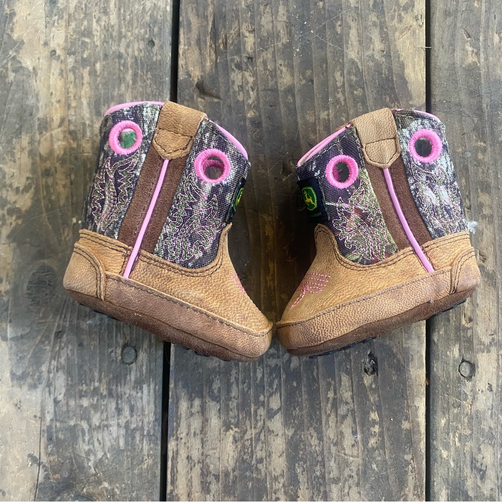 John Deere Camo and Pink Baby Cowgirl Boots - Size 1